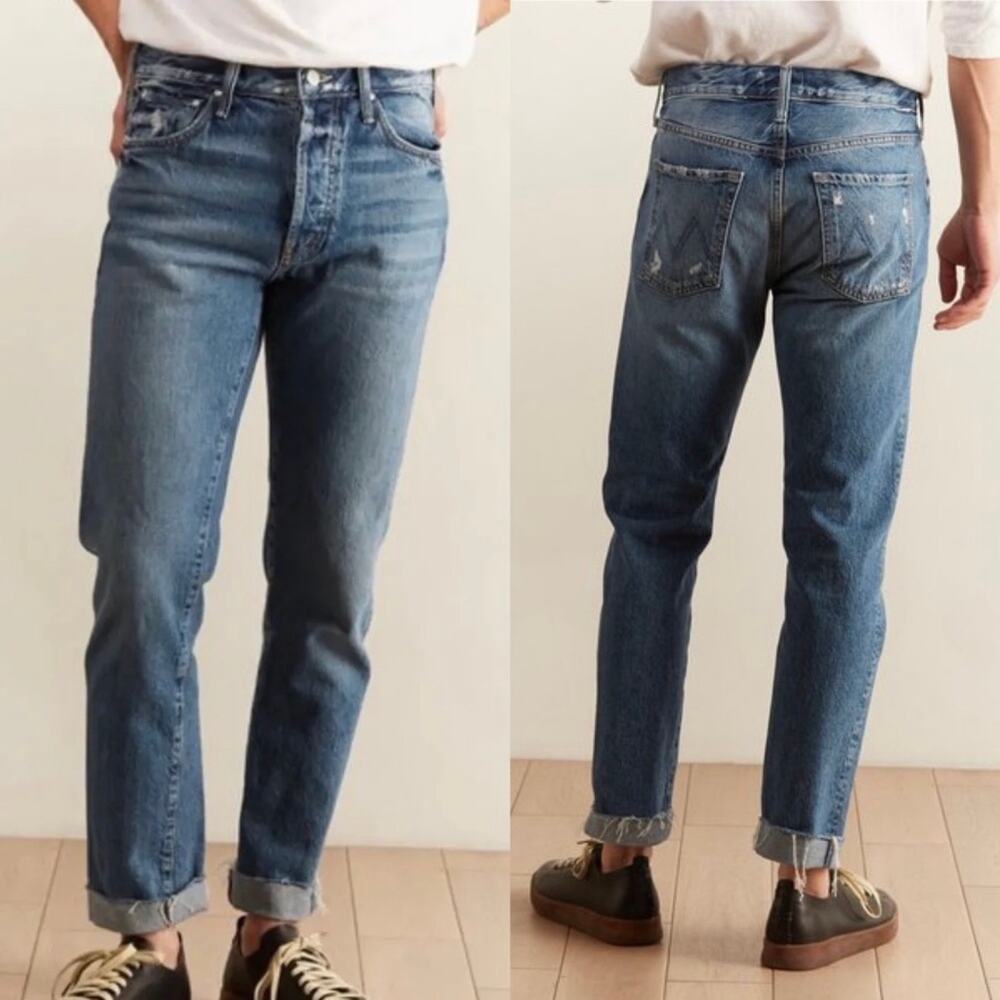 mother The Chaser Ankle Cuff Fray The worlds Best Jeans Blue size 30 New